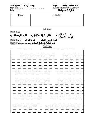 Kiểm tra môn Đại số lớp 9 - Trường THCS Lý Tự Trọng